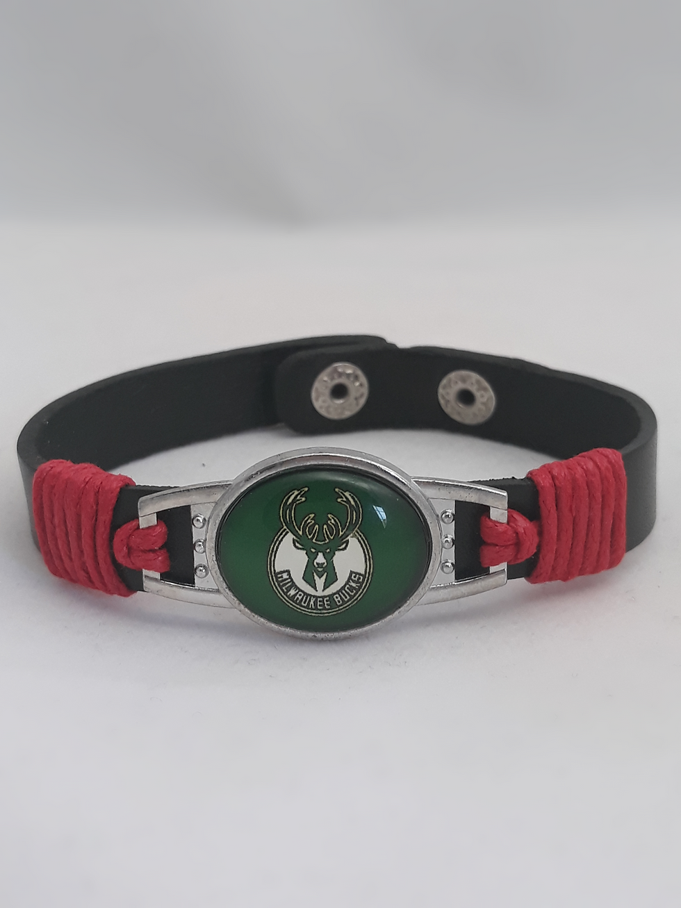 Thumbnail: Men Custom Made Sport NBA Milwaukee Bucks Team Leather Band Bracelet