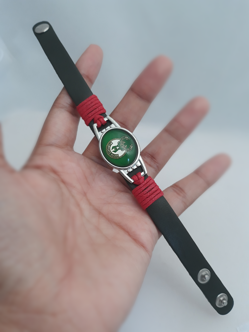 Thumbnail: Men Custom Made Sport NBA Milwaukee Bucks Team Leather Band Bracelet