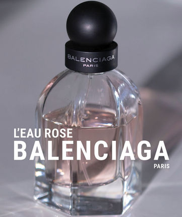Layout design for Balenciaga Paris L'eau Rose perfume magazine advertisement.