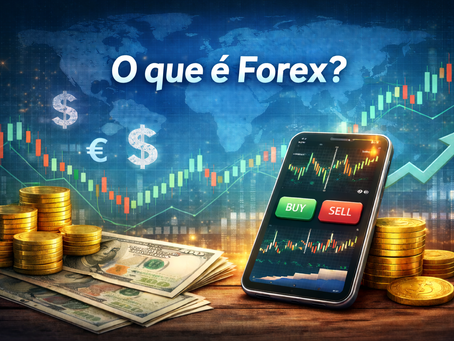 O celular de um trader de forex próximo a moedas de ouro e um gráfico de alta