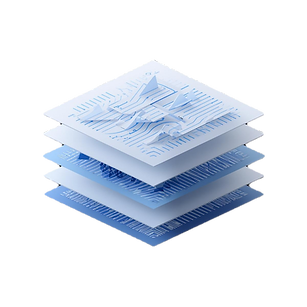 abstract 3D geometric layers arranged in parallel and structured patterns, showing data co