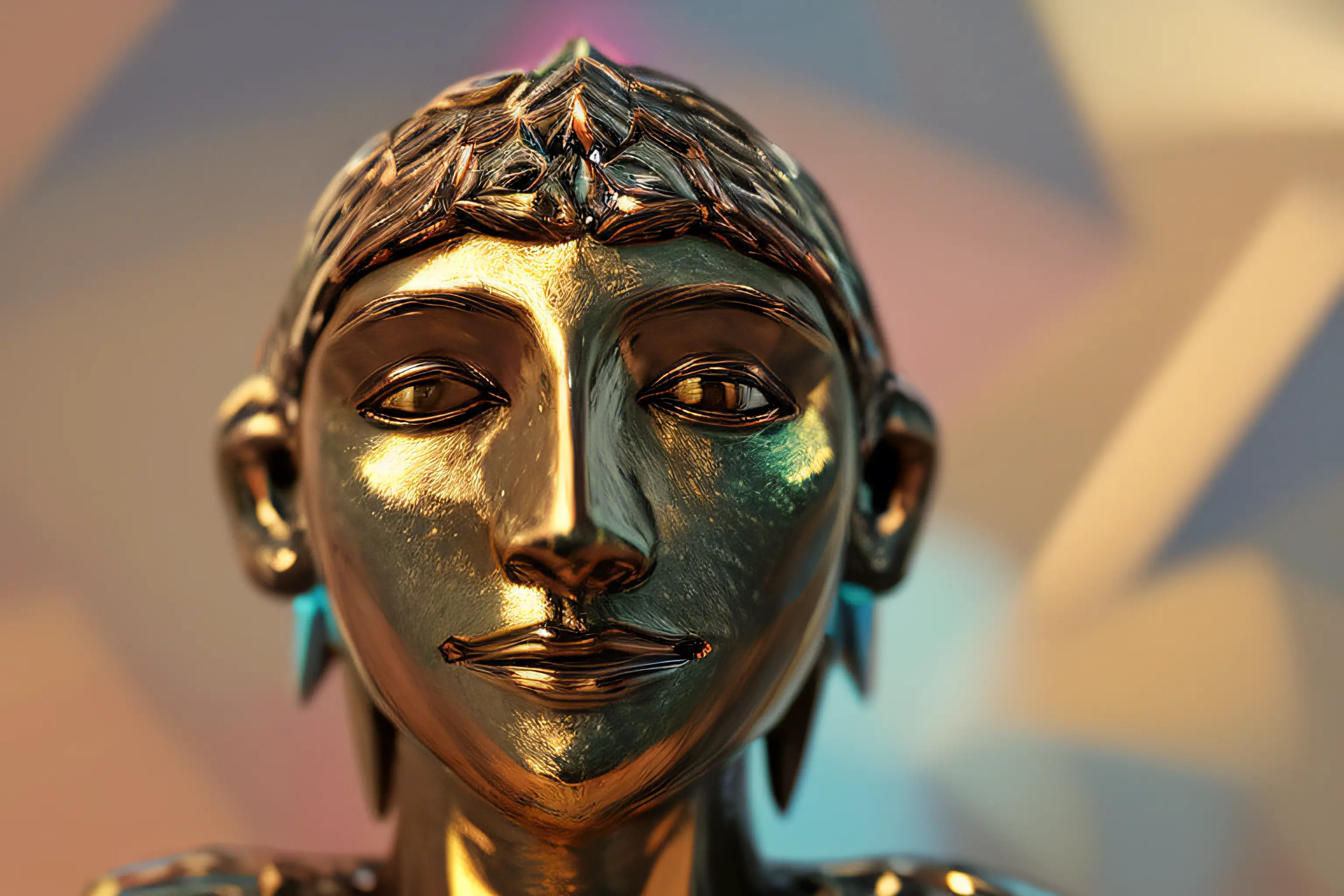 Visages of Light Art Collection Bruno Bez Golden Face Statue 