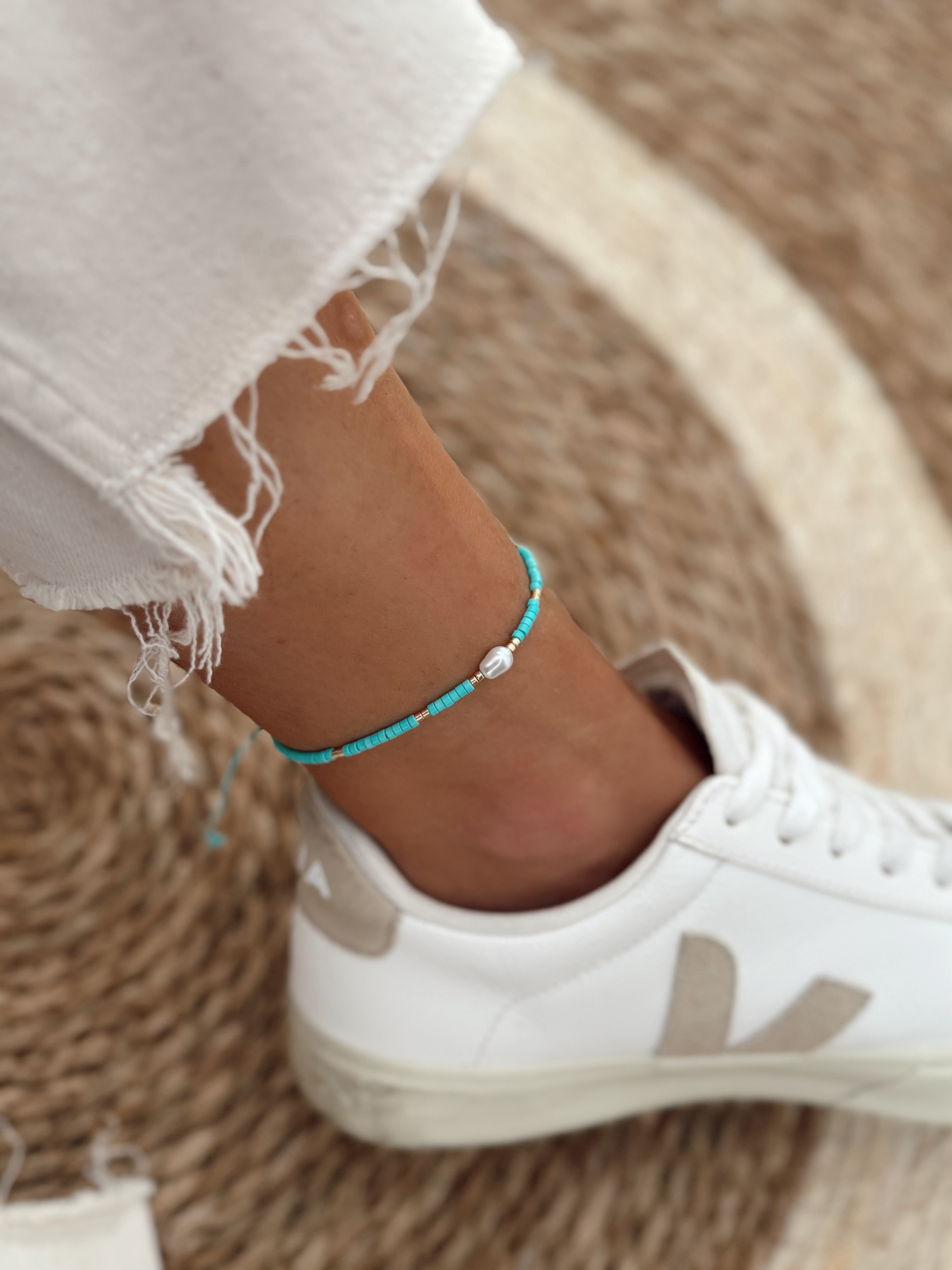 TOBILLERA MOSTACILLAS Y PERLA ( regulable  )