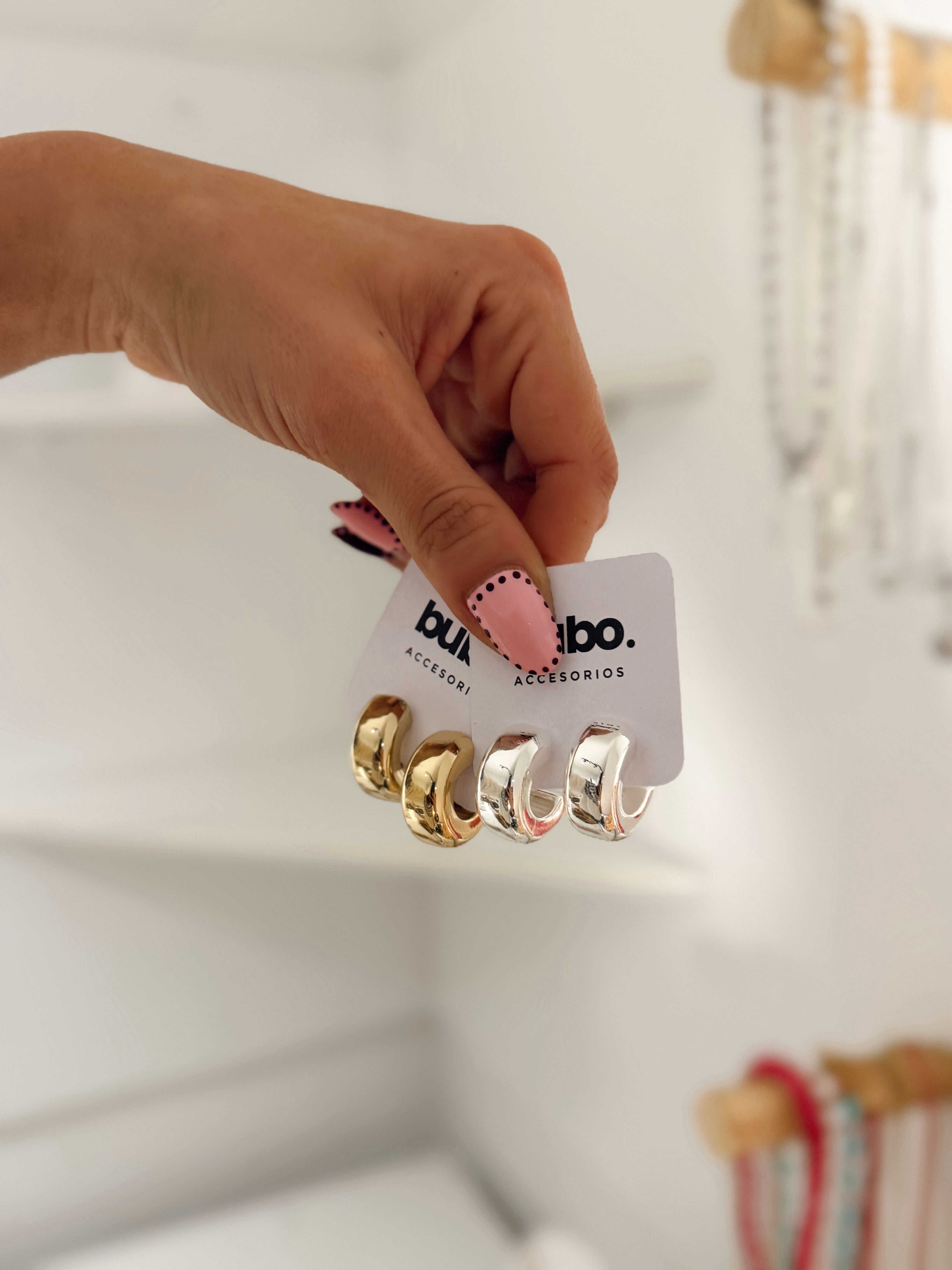 SEMI AROS BOMBÉ acero blanco/dorado