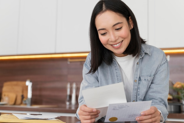 Woman checking her bills