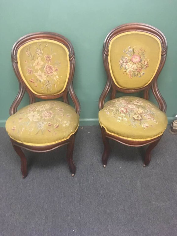 Two Victorian Chairs, a mirror, and a front for fireplace given by boardmember