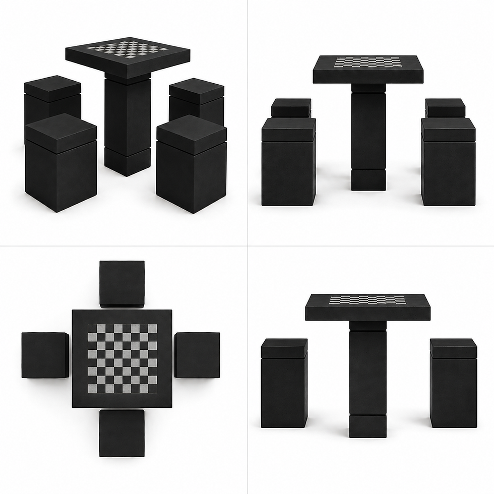 Miniatura: Mesa Mili lisa/ajedrez con 4 bancos