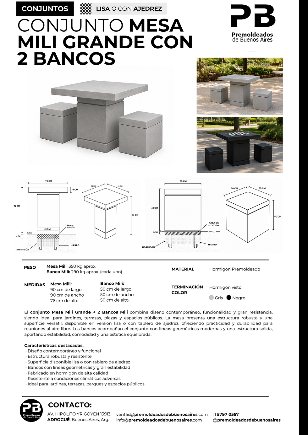 Miniatura: Conjunto Mesa Mili Grande + 2 bancos Mili