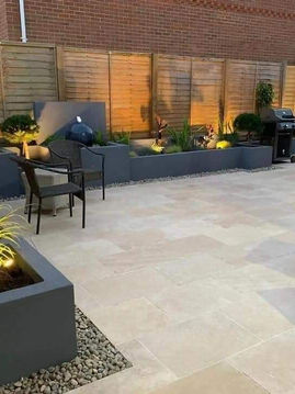 New paved garden and outdoor tables