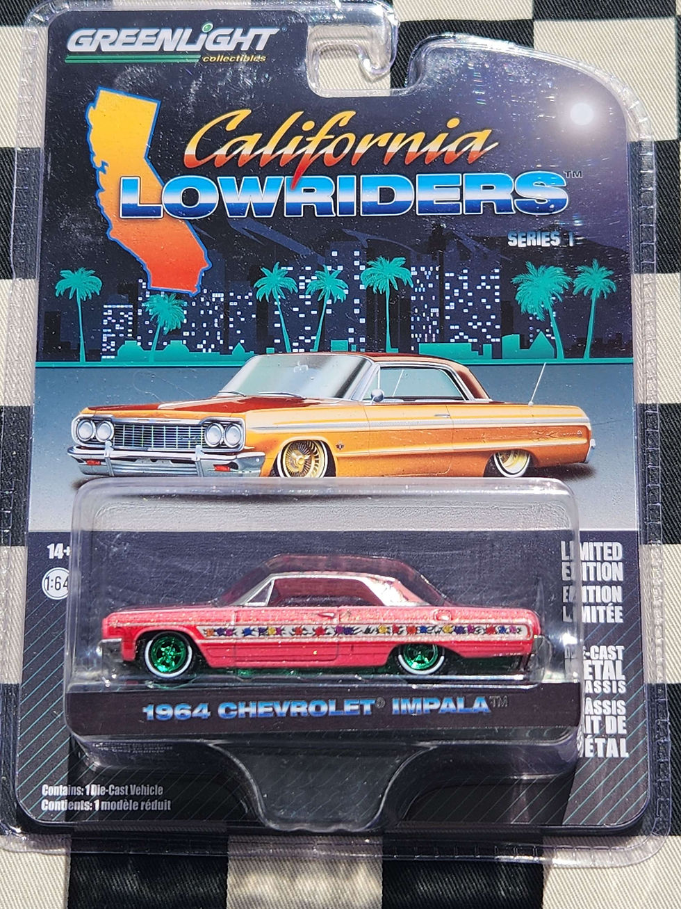 Greenlight 63010-A California Lowriders Series 1 - 1964 Chevy Impala Lowrider - Pink with Roses 1:64 Scale Diecast Greenlight 63010-A California Lowriders Series 1 - 1964 Chevy Impala Lowrider - Pink with Roses 1:64 Scale Diecast