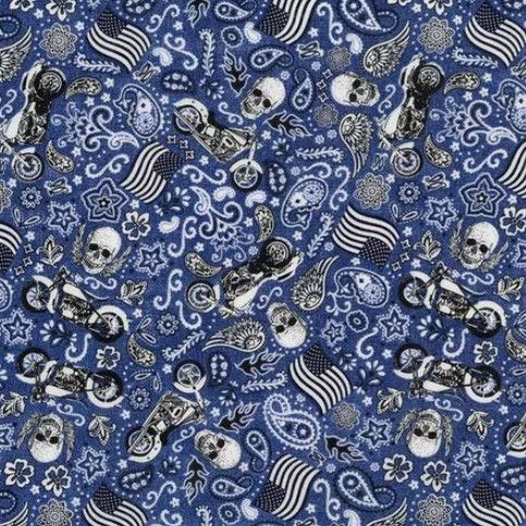 Blue Skull Bandana Fabric