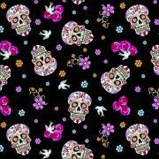 Black Sugar Skull Glitter Fabric
