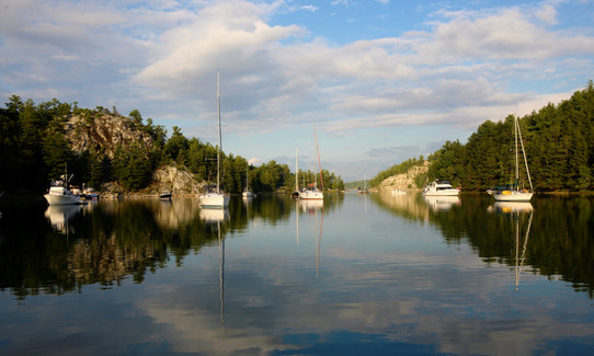 Boats anchored at Covered Portage waiting for a pending storm. 