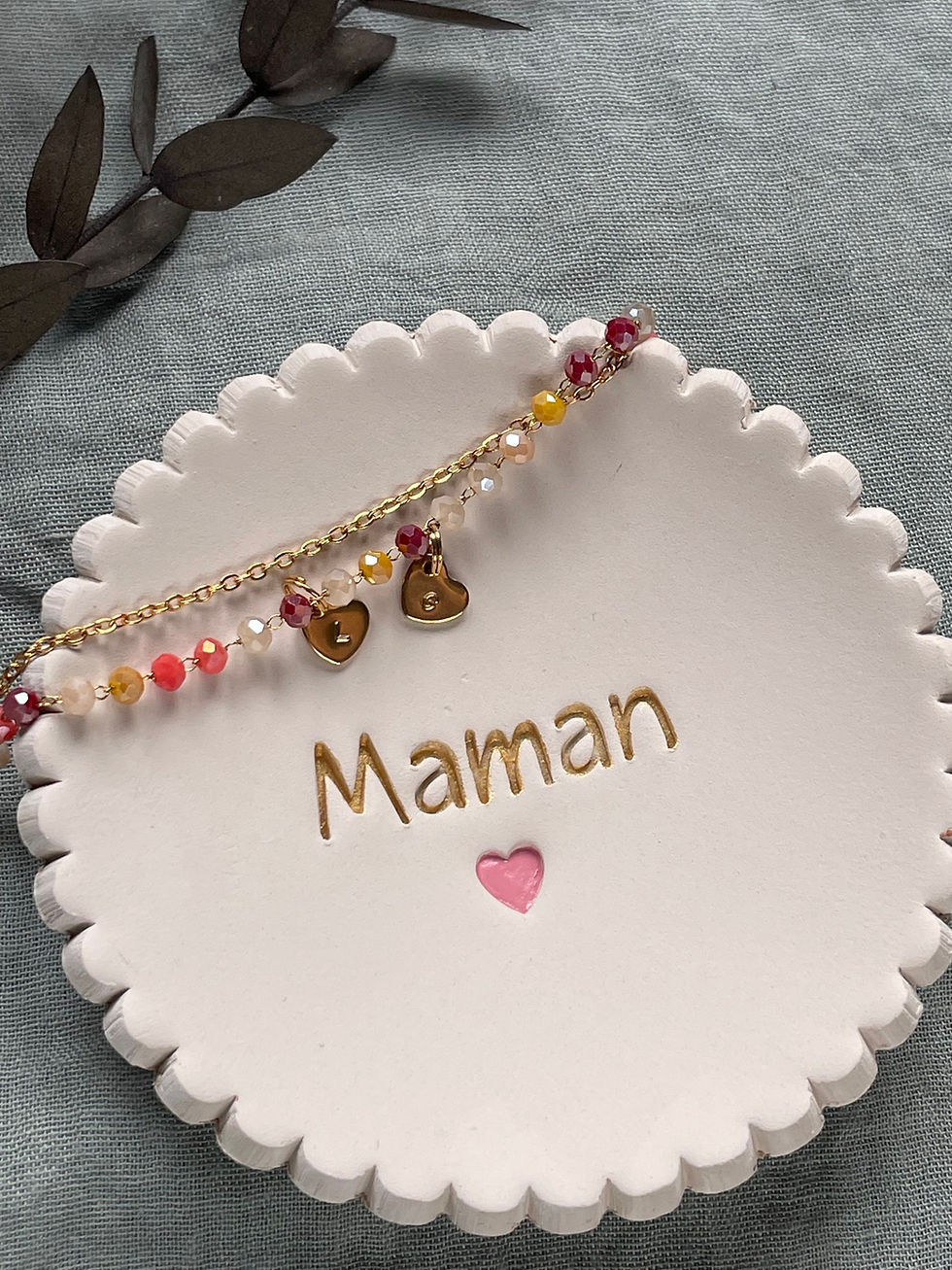 Miniature : Coffret Cadeau Fête des Mamans -Bracelet de perles et coupelle personnalisée