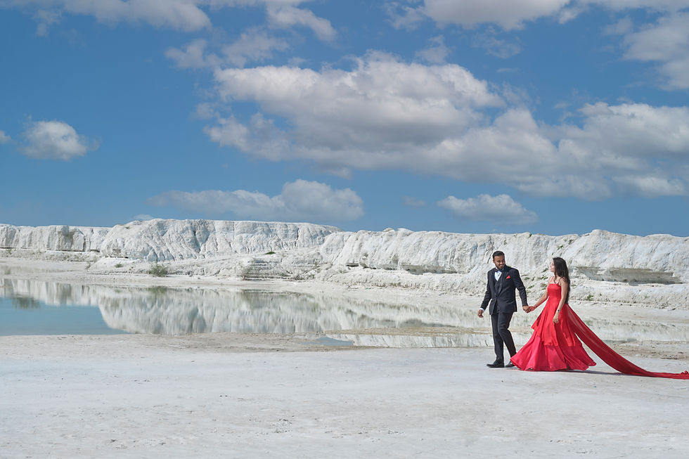 Disha & Dharam walking at a salt pan landscape