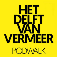 Gele achtergrond met in zwarte letters: Het Delft van Vermeer - Podwalk