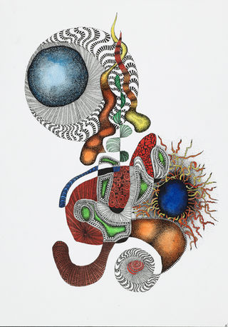 gemengde techniek - oostindische inkt en aquarelverf op aquarelpapier