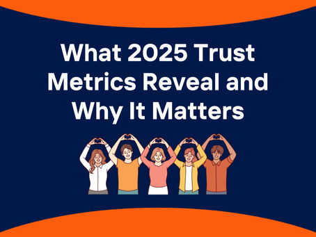 White text on a dark blue background. The Text says 'What 2025 Trust Metrics Reveal and Why It Matters'.