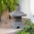 Lava Stone Garden Lantern - Oprong, black, tiered roof, open sides, textured surface. Garden Decor, Garden Lamp, Entry Decor