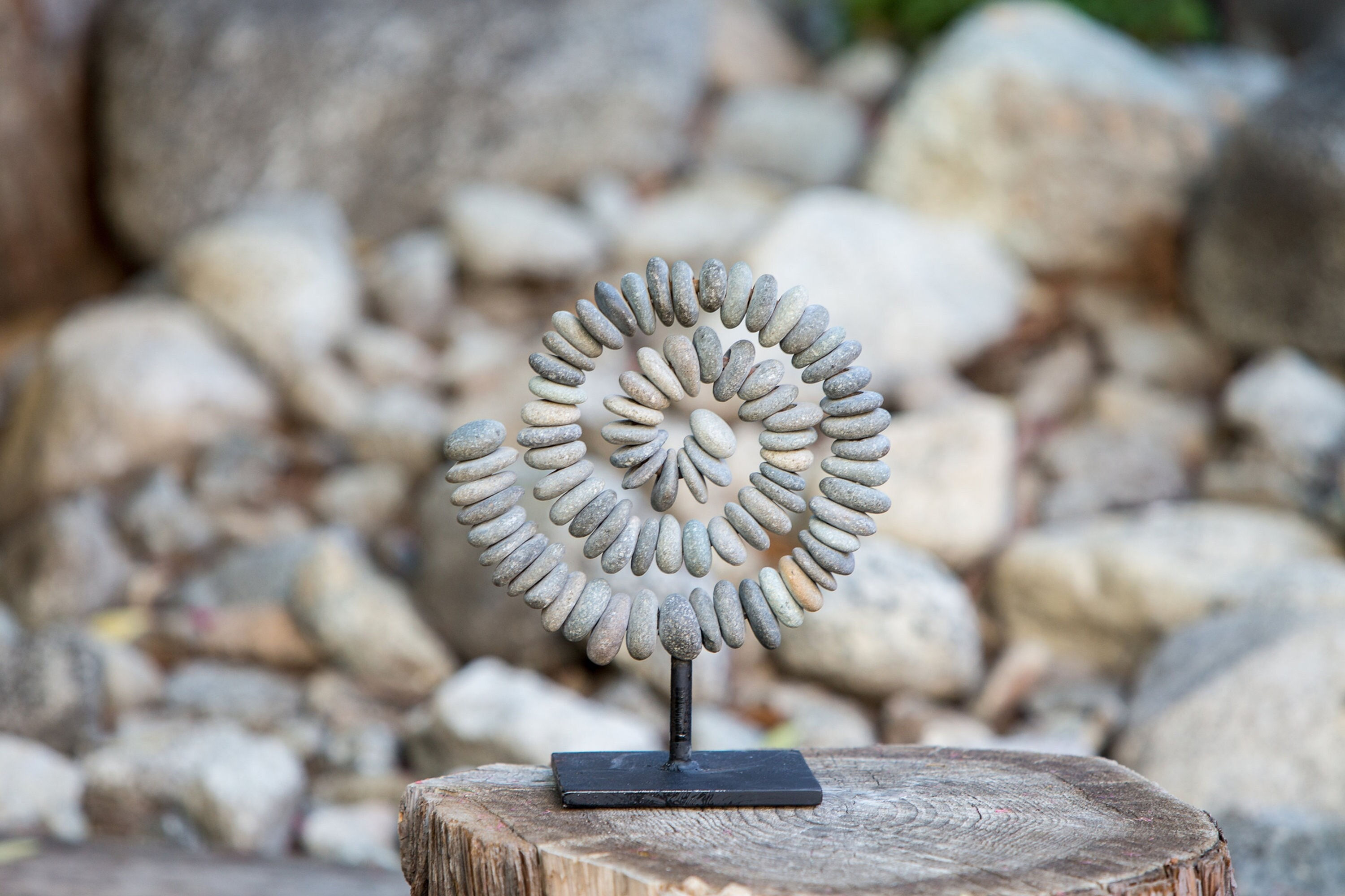 Stacked Stone Spiral Cairn, Desk Decor, Zen Decor, Garden Decor, Spiral Room Decor, Nature Inspired Home Decor