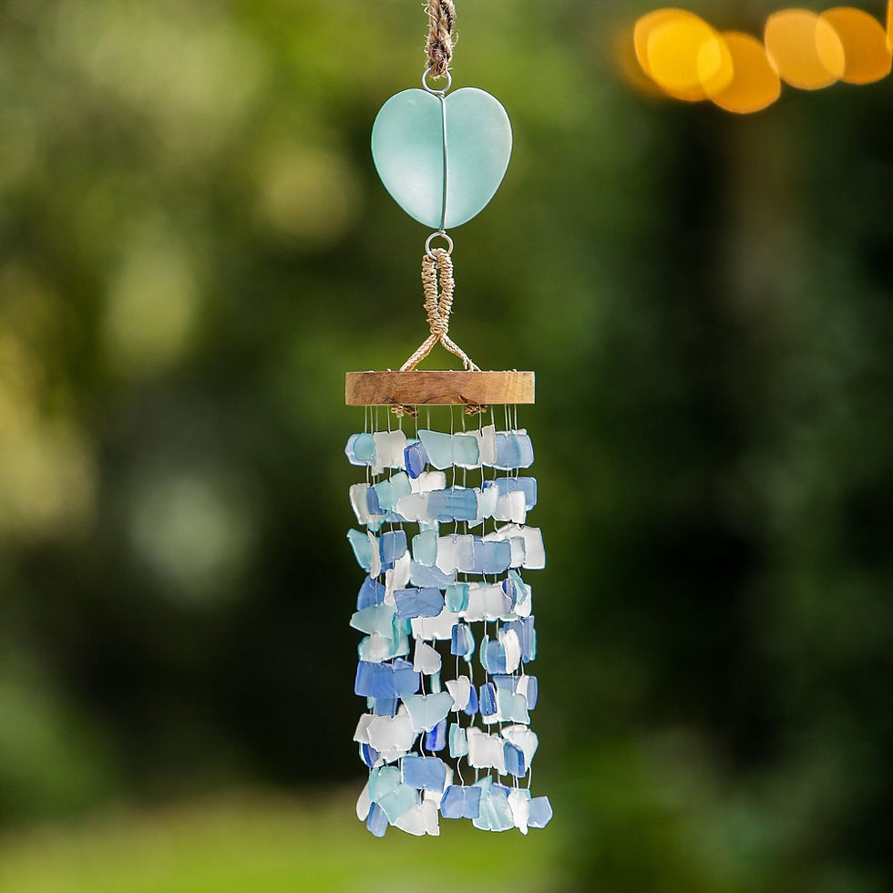 Thumbnail: Heart Home Decoration - Hanging Heart Decor - Glass Heart Decorations - Glass Windchime - Recycled Glass Decor