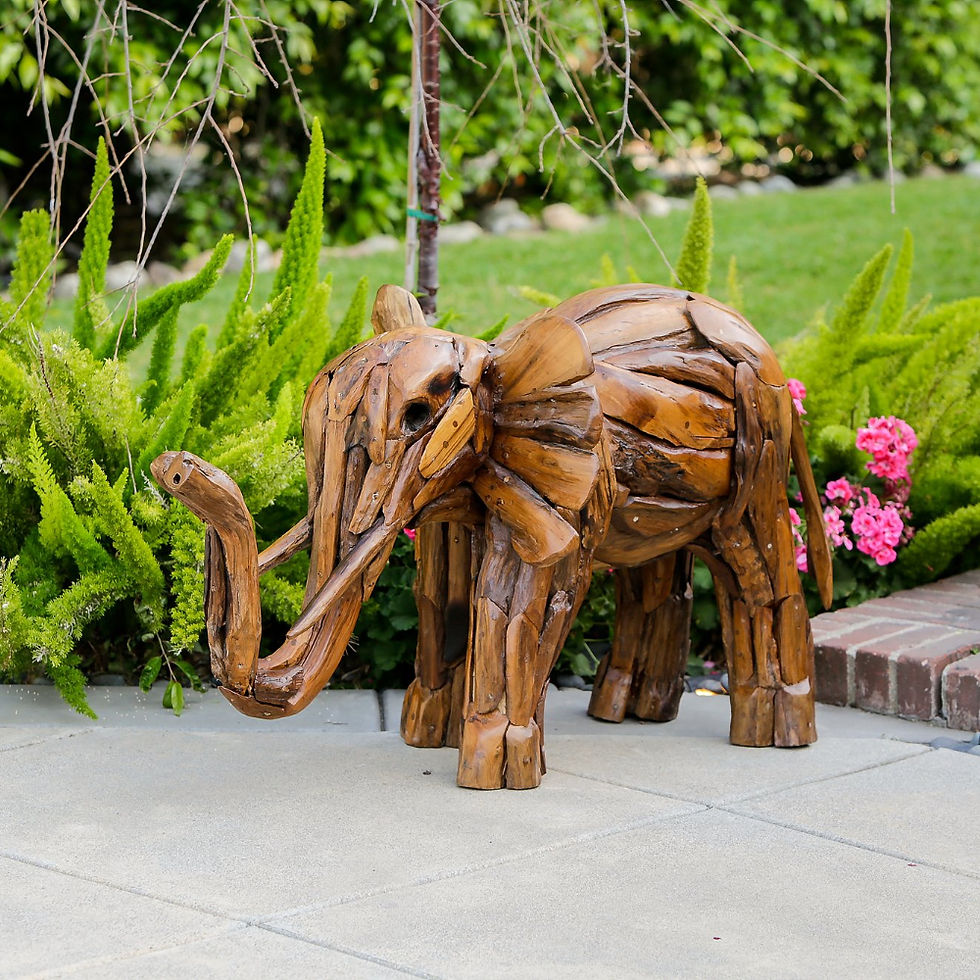 Thumbnail: Teak Wood Elephant Statue - Elephant Lawn Statue - Elephant Patio Statue - Elephant Lawn Ornament