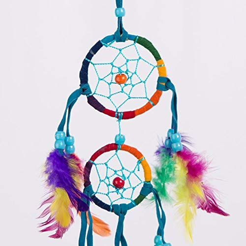 Thumbnail: Awesomestones Handmade Double Rings Rainbow Feathers Dream Catcher for Bedroom