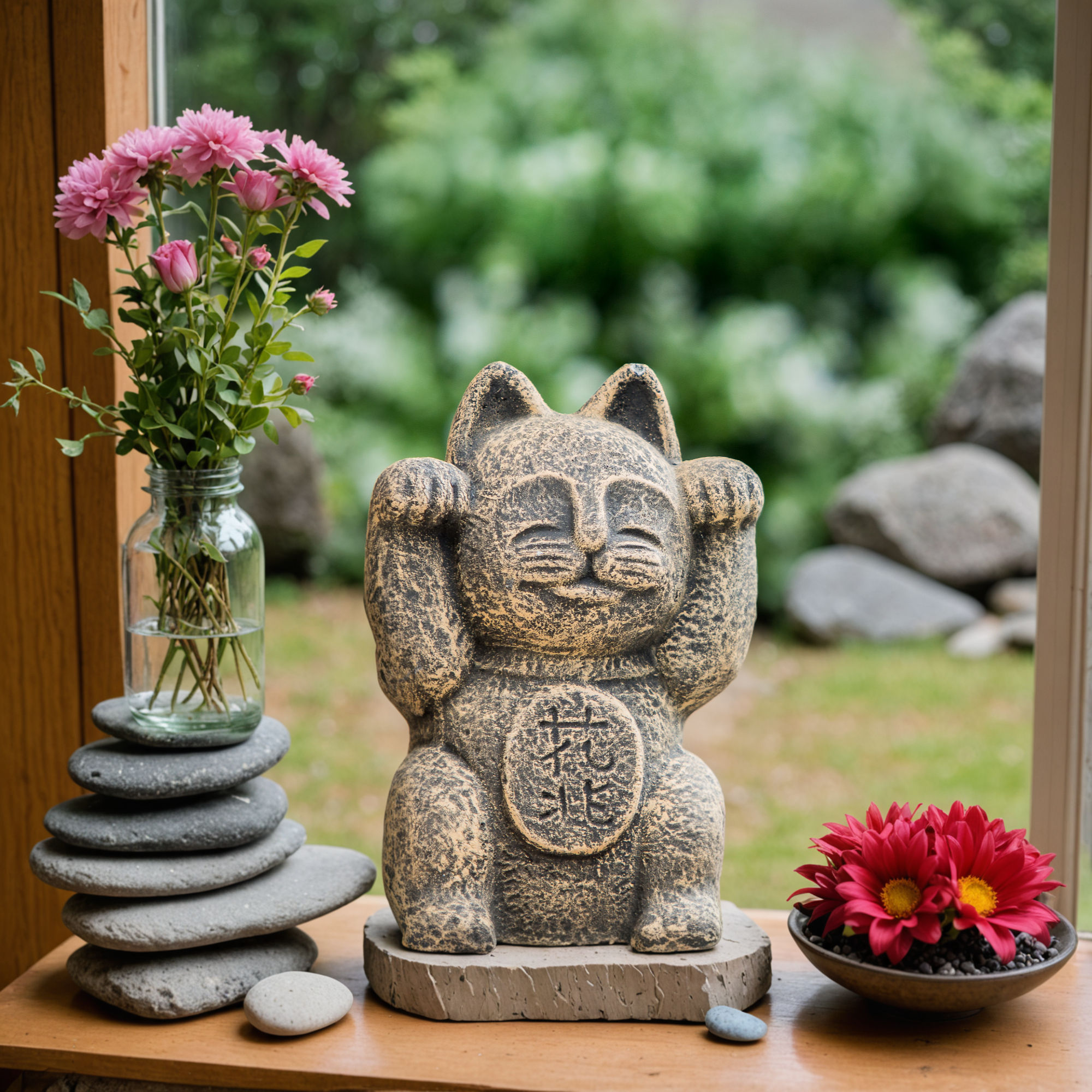 Peaceful Cat - Japanese Lucky Cat - Serene Cat- Cat Statue - Cat Figure - Cat Figurine