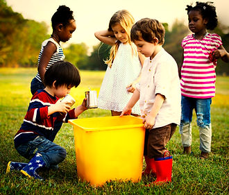 Responsible kids cleaning up a park, picking up litter, promoting environmental awareness and right conduct