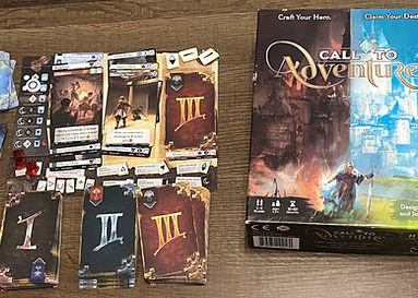 Call To Adventure box, cards, board and experience tokens