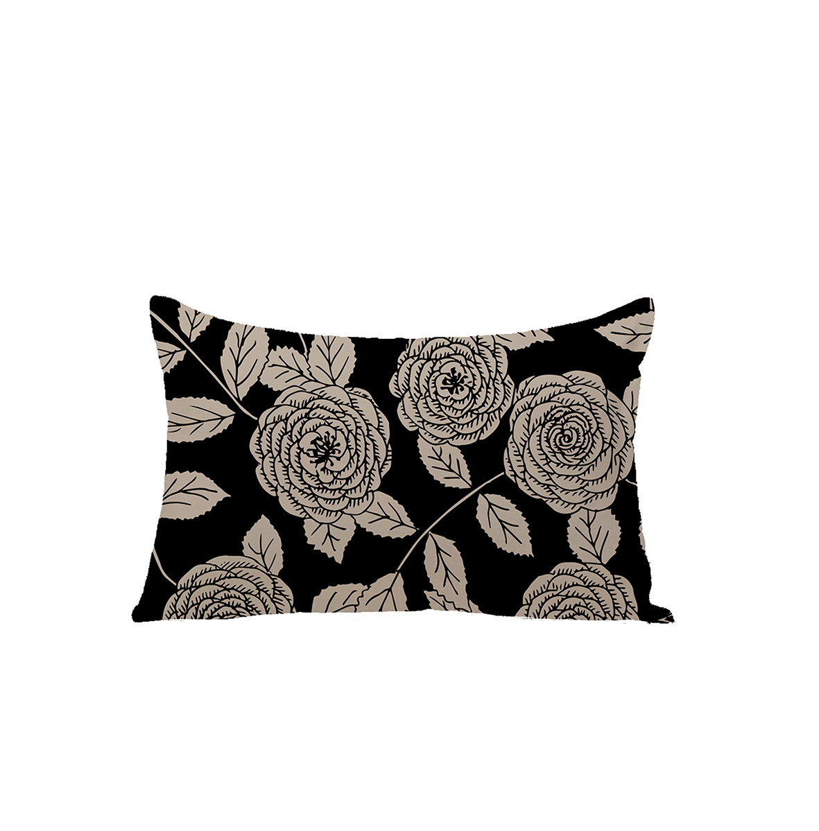 Coussin rectangulaire "Rosier" noir ébène