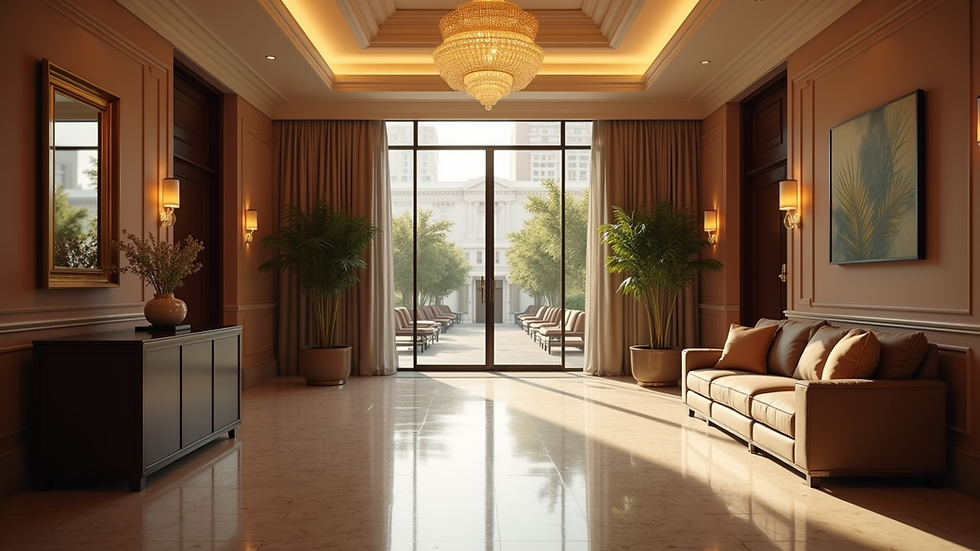 Eye-level view of a luxury hotel lobby with elegant decor