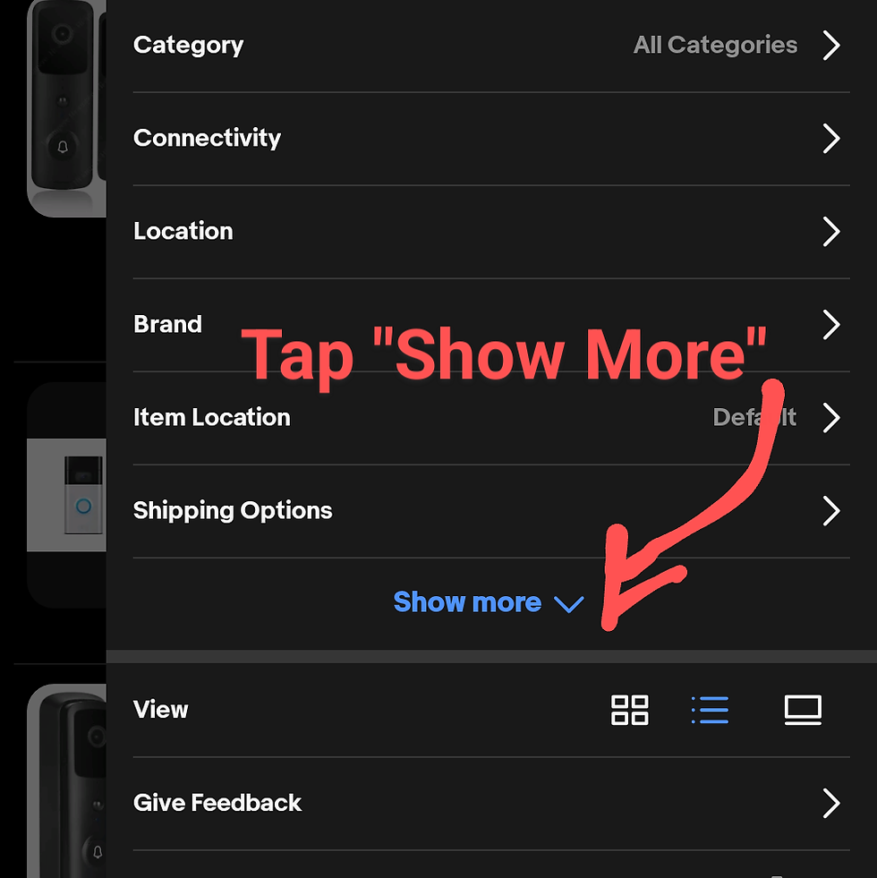 Screenshot of eBay filters