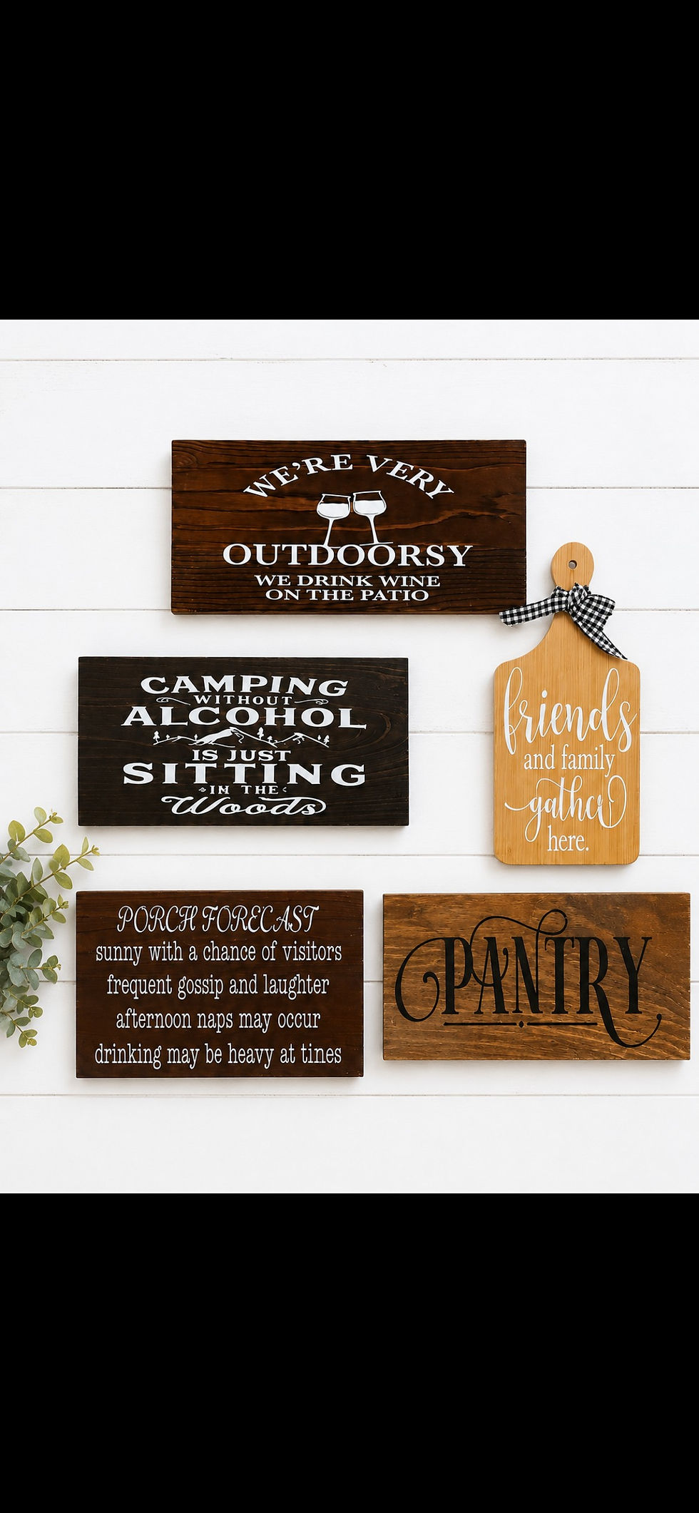 Collection of five humorous and kitchen decorative signs