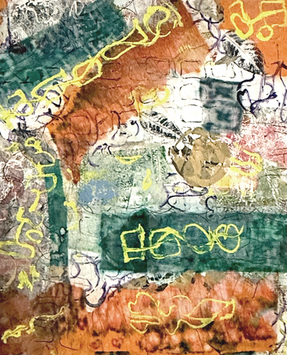 Green Orange acrylic collage abstract painting