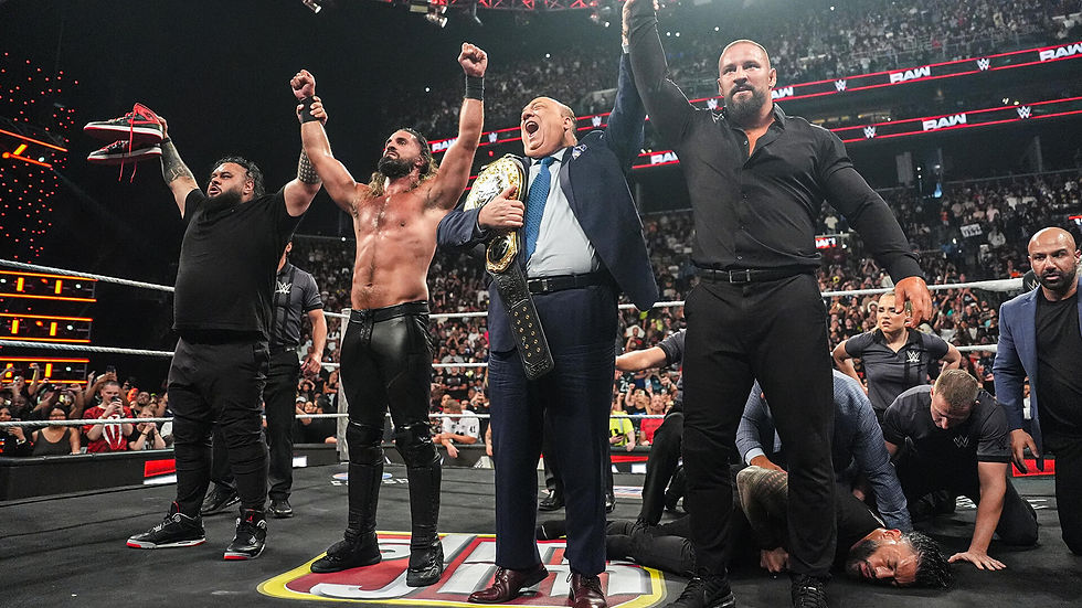 The Vision stood tall after they destroyed CM Punk, LA Knight, and Roman Reigns to close out Monday Night RAW, standing tall and menacing. (Photo by WWE)
