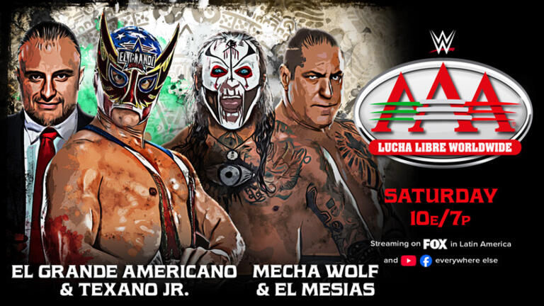 El Grande Americano & Texano Jr. will be taking on El Mesias & Mecha Wolf in tonight’s Main Event of AAA Lucha Libre Worldwide. (Image courtesy of AAA)