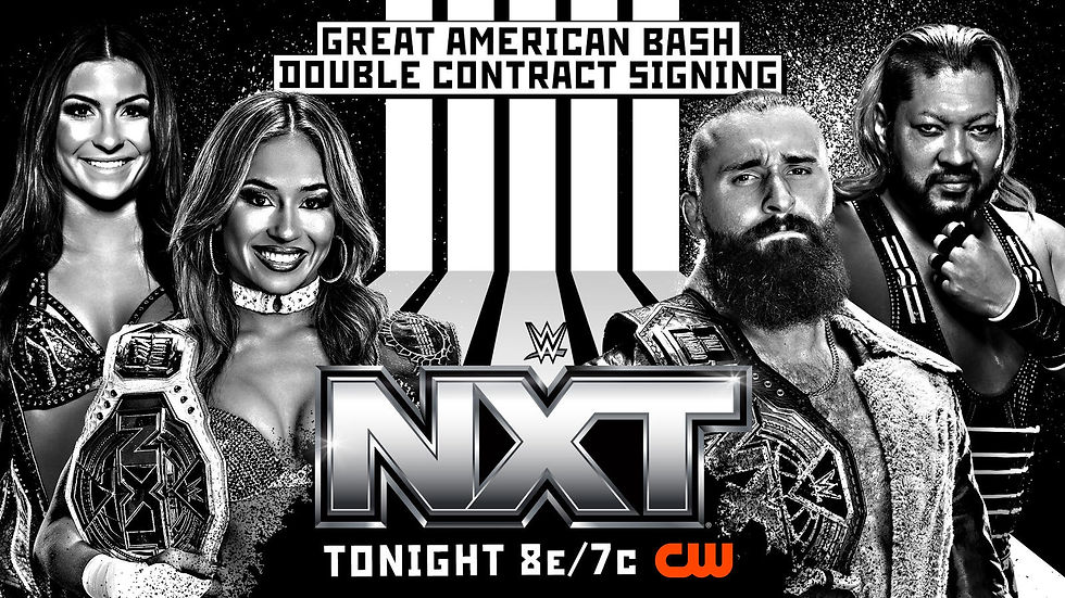 This Sunday is WWE NXT Great American Bash, now both contracts will be signed tonight as the WWE NXT Women's Title & WWE NXT Title Match will be official tonight. (Image courtesy of WWE)