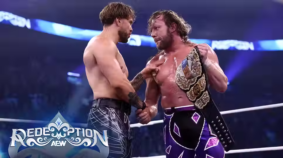 The Main Event of ALL IN London is set, but in the end Kenny Omega didn't trust Will Ospreay as he hit a One-Winged Angel to send a message as we're a month away from ALL IN London. (Image courtesy of AEW)