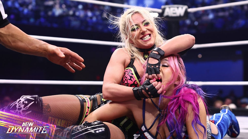 Thekla wrenching away at Mina Shirakawa as she tries to weaken her down, but in the end, she retained her AEW Women's World Title as she defeated Mina Shirakawa. (Image courtesy of AEW)