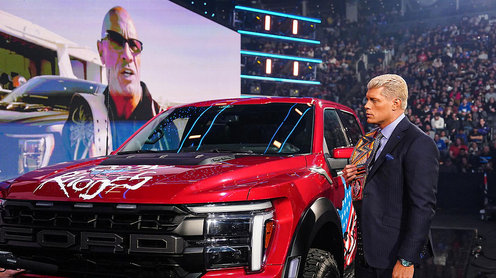 Cody Rhodes receives a Ford Truck from The Rock as he talks about tomorrow when The Rock gets an answer from Cody Rhodes. (Photo by WWE)
