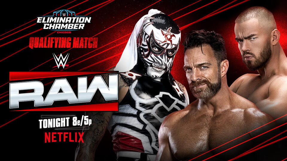 Tonight we have our 2nd Men’s Elimination Chamber Qualifying Triple Threat Match as The Vision’s Austin Theory, LA Knight & Penta all will have a shot to be the second name inserted in the Men’s Elimination Chamber Match. Don’t Miss Monday Night RAW at 8:00 PM ET / 7:00 PM CT / 5:00 PM PT, Streaming Live on Netflix. (Image courtesy of WWE)