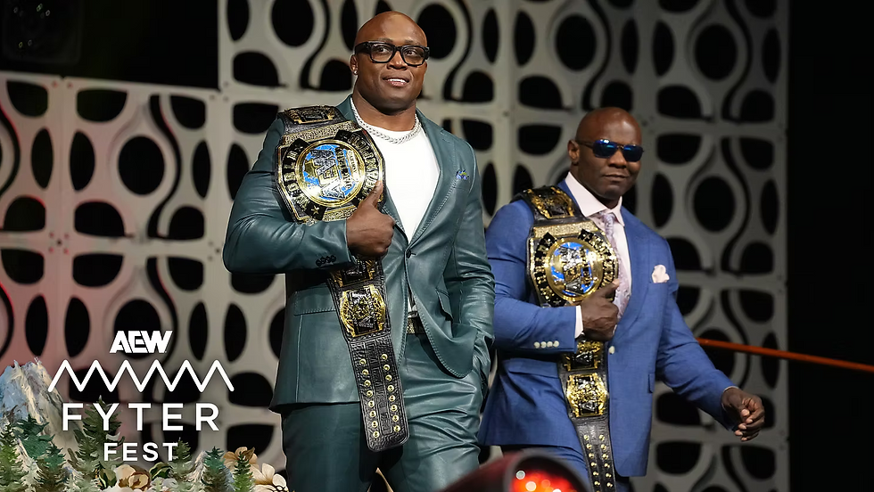 AEW World Tag Team Champions Bobby Lashley & Shelton Benjamin of The Hurt Syndicate making their way down to the ring. (Photo by AEW)