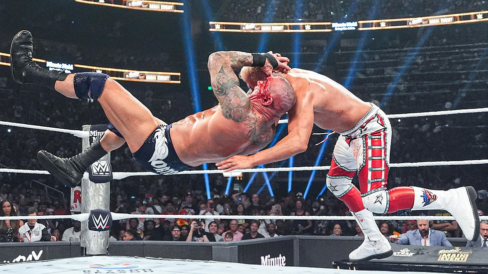 Randy Orton tricks Cody Rhodes pleading but hits a low-blow then an RKO to gain the win over Cody Rhodes in the Main Event of Sunday Night's Main Event. (Image courtesy of WWE)