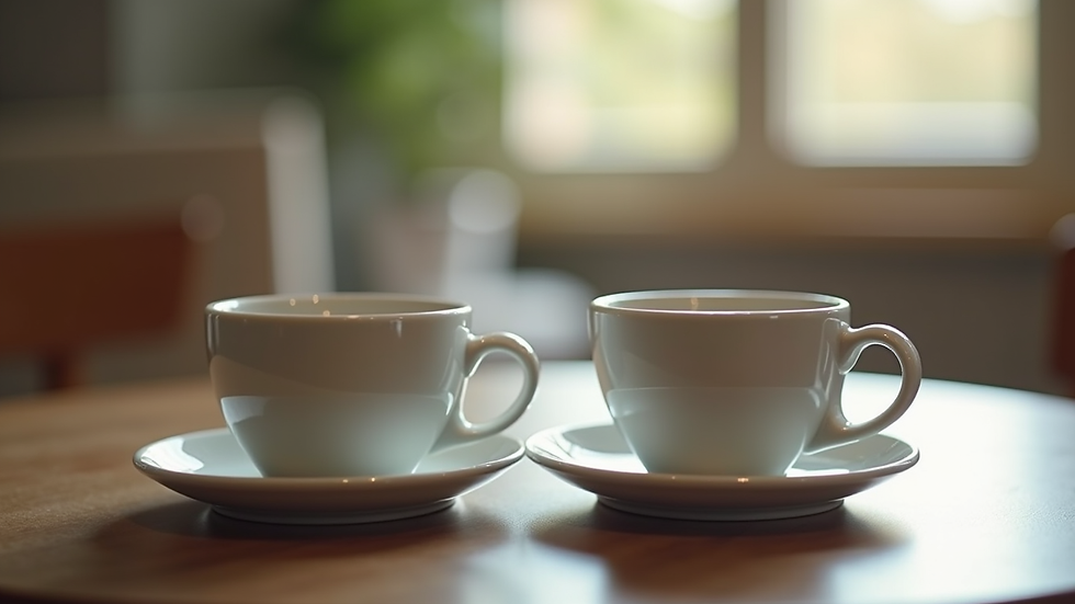 Close-up view of two coffee cups on a table during a couples therapy session