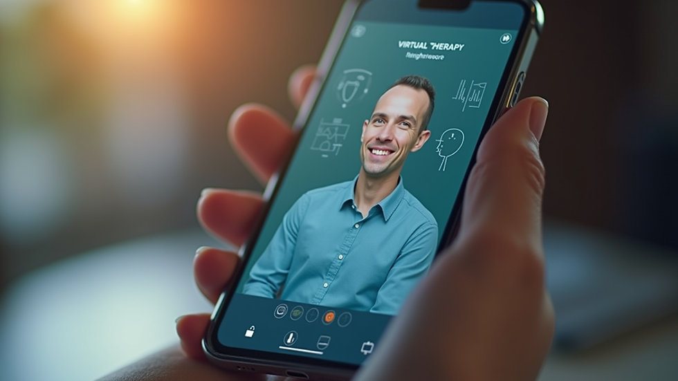 Close-up view of a smartphone displaying a virtual therapy app interface