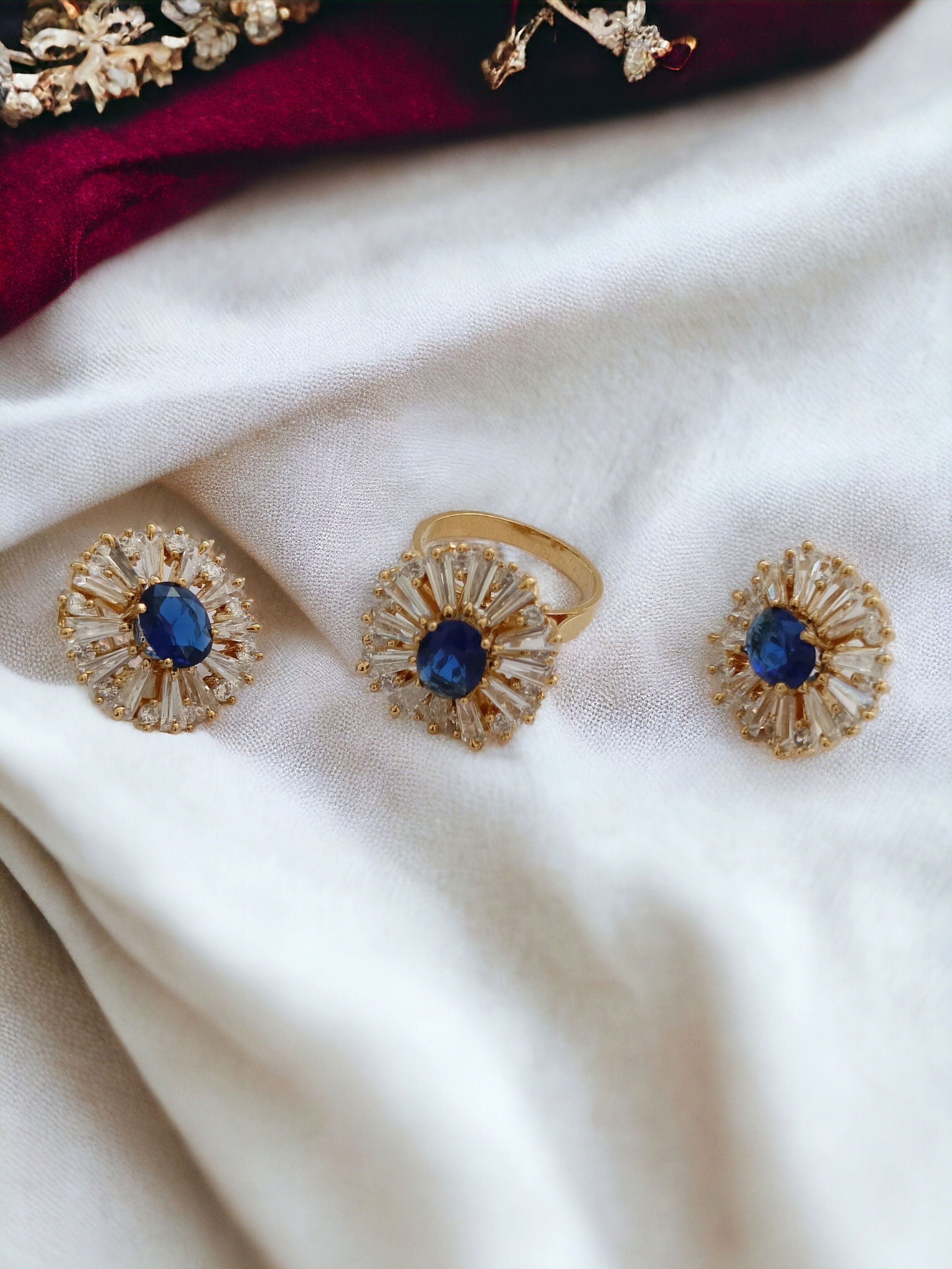 Juego Anillo Aretes Piedra Oval Baguette Mod. JS1825