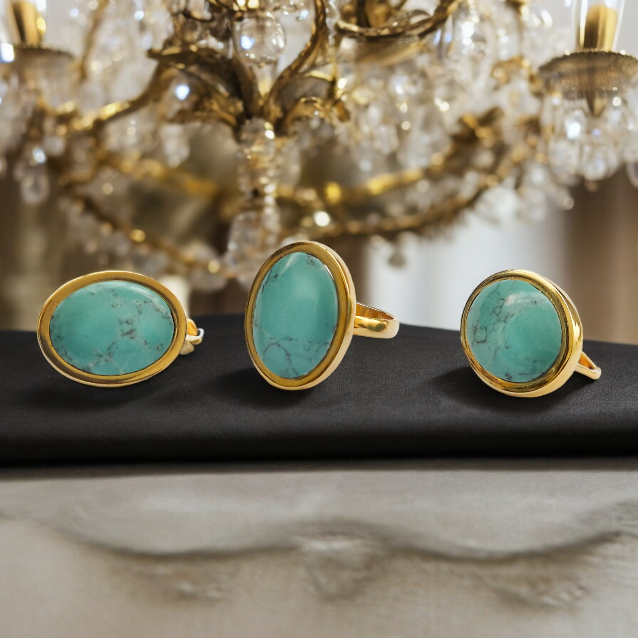 Juego Anillo Aretes Bisel Oval Piedra Natural  Mod. JS3376