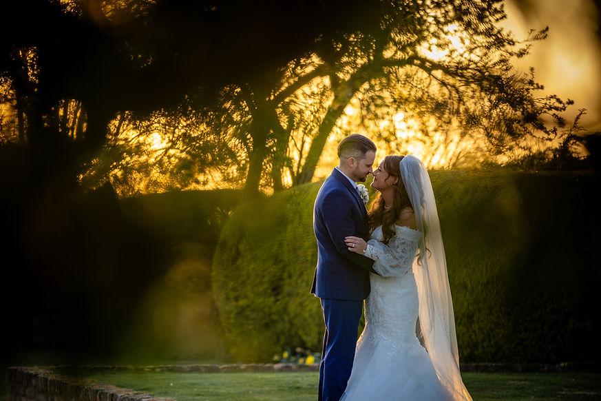 Golden hour wedding couple portrait in Essex