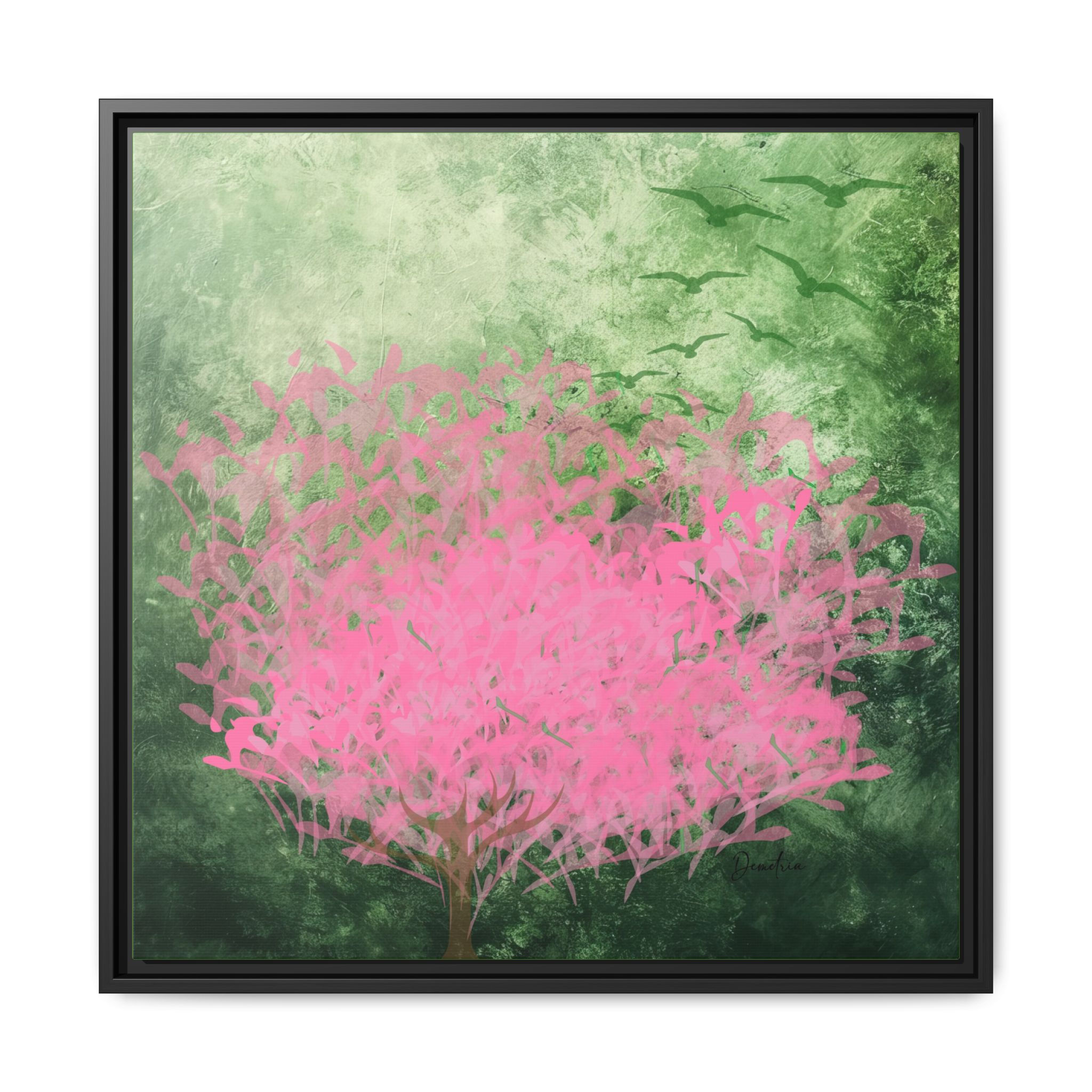 "Pink Tree", Framed Canvas Art, 10"x10"